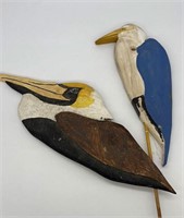 (2) Vintage Wood Painted Folk Art Water Bird Decor