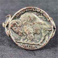 Sterling Buffalo Coin Ring Sz. 7.5