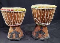 Pair of hand made African wood carved drums