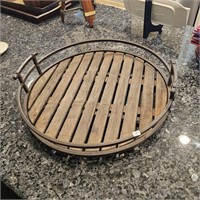 Carolyn Kinder Round Iron & Wood Slat Ottoman Tray