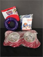 New Pet lot, Kong squeeze toy, food/water dish +