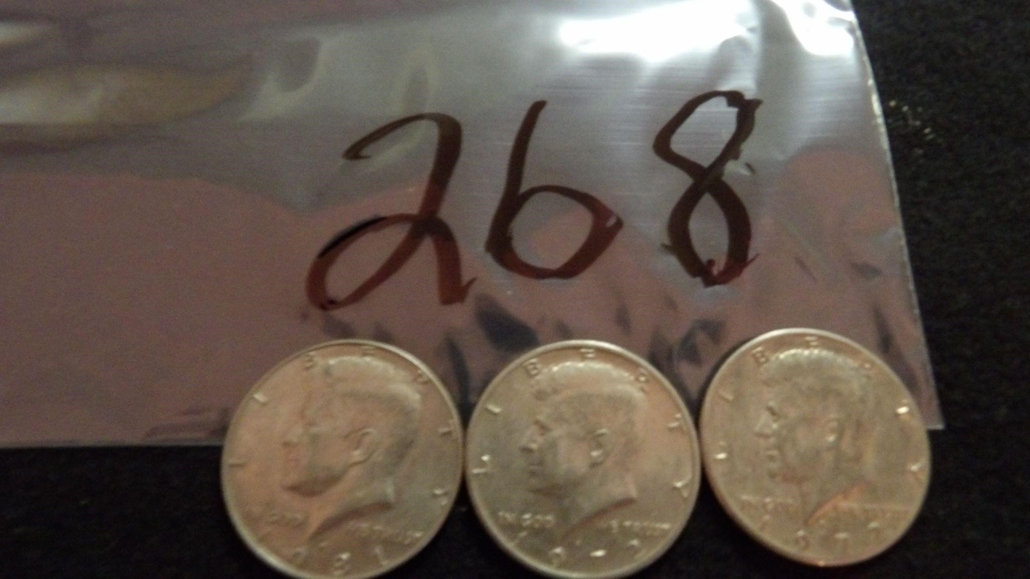 3) Kennedy Half Dollars 1972,72,81