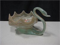 Vtg Sooner Slag Art Glass Swan Bowl - 8" Tall