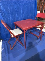 Vintage kids metal table and two folding chairs,