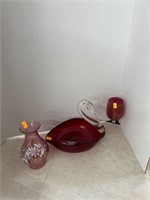 Red Glass Swan, Goblet and Vase