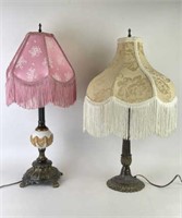 Vintage Metal Lamps with Fringe Shades