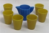 Akro Agate Blue & Yellow Glass Child's Water Set
