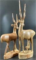 2 Carved Wood Antelope Figures