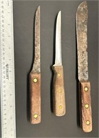 3 Antique Fixed Blade Knives