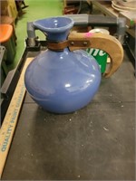 Blue Wood Handle Pottery Pitcher
