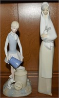 (2) Porcelain Figures: Girl w/ Ferret & Bunny