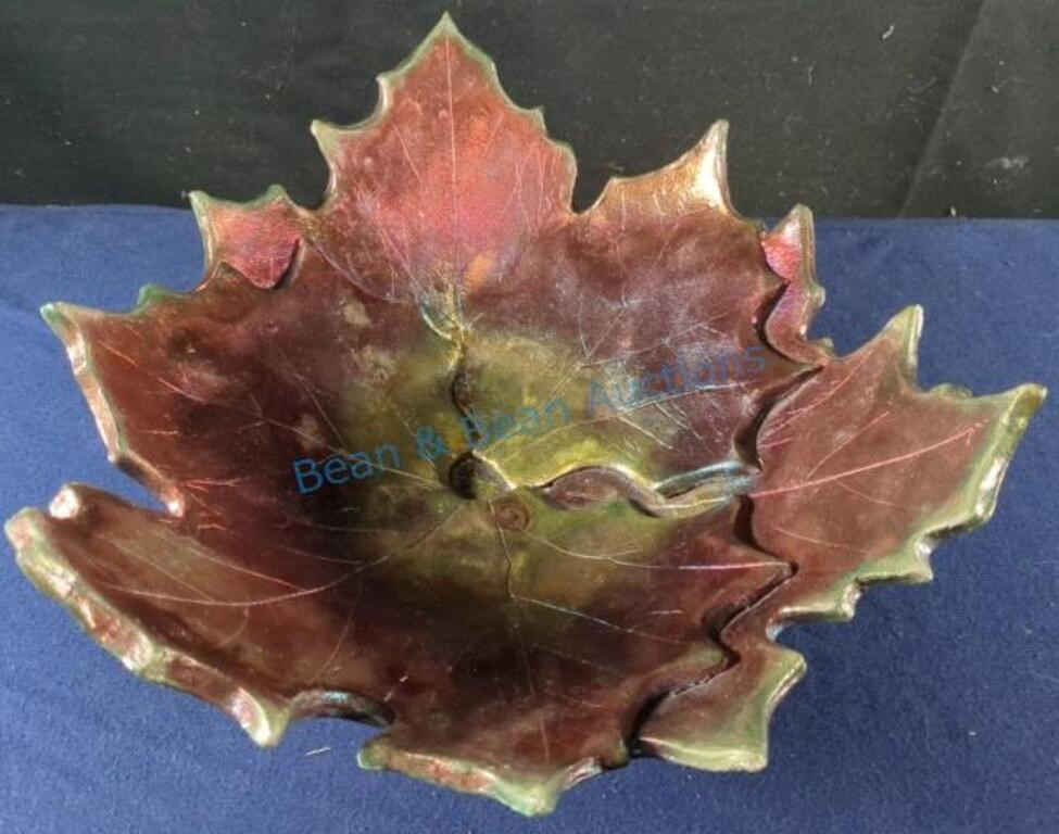 Acid wash metal leaf bowl