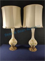 Cream colored lamps with raised roses
