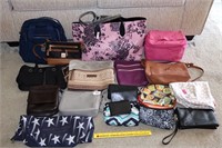 Group lot of handbags, wallets, make up bags,