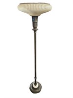 TALL BRASS TORCHIERE FLOOR LAMP WITH OPALESCENT