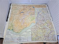 Vintage Silk Map France Germany Switzerland