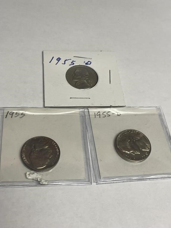 3 COINS 1955, & (2) 1955D NICKELS
