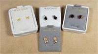 4 Pair 14kt Stud Earrings Onyx, Garnet, Rose