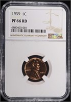 1939 PROOF LINCOLN CENT NGC MS66 RD