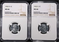 1943-D & 1943-S STEEL LINCOLN CENTS NGC MS66