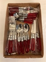 40 Pieces of Red Handled Stainless Silverware