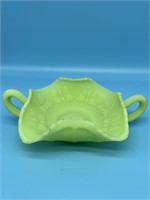 Fenton Lime Green Satin Two Handled Candy Dish