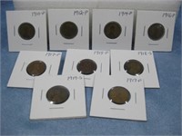 Nine Assorted Lincoln Cents 1910