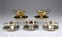 Five French 19th C silver cups & saucers