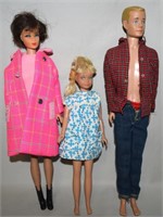 (3) Vtg Mattel Dolls: Midge Skipper & Ken