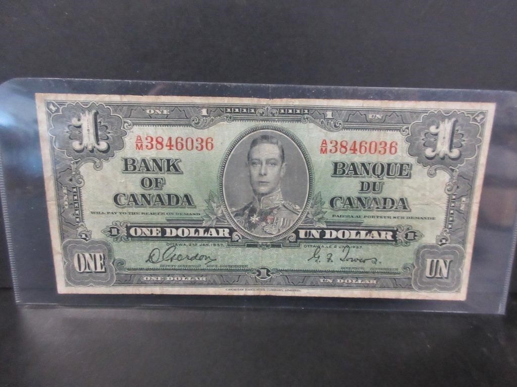 EARLY 1937 BANK OF CANADA ONE DOLLAR BANK NOTE