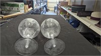 Set of 2 Large Etched Mid Century Wine Glasses