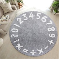 5Ft Math Learning Circle Area Rug, Grey