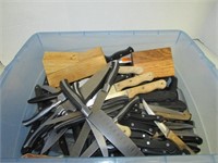 Tote of Various Kitchen Knives, Blocks, Cutlery