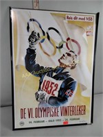 Large 1952 German Olympics poster framed
