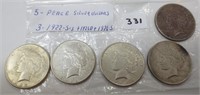 5 - Peace silver dollars