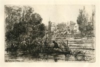 Seymour Haden original etching "Twickenham Church"
