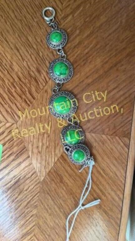Ladies, silver, and green stone bracelet