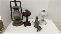 Vintage C Tham MFG kerosene lantern and (2) oil