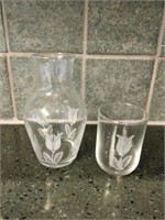 Etched Tulip Nightstand Water Carafe