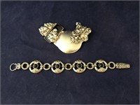 Vintage Silvertone Bracelet & Artisan Brooche