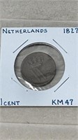 1827 Netherlands 1 Cent Coin