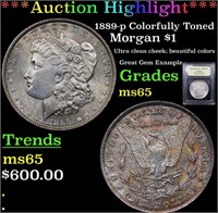 *Highlight* 1889-p Colorfully Toned Morgan $1 Grad