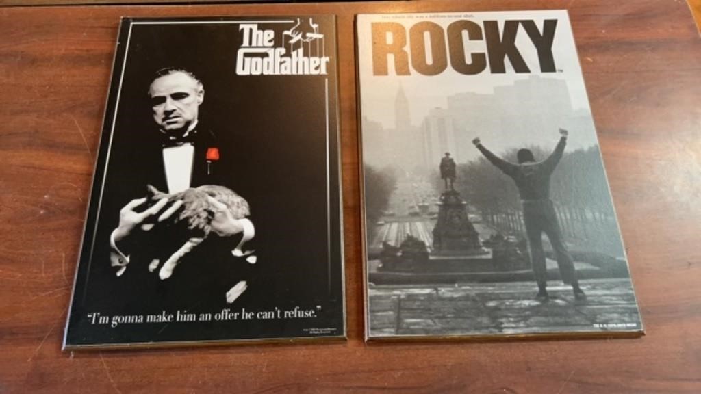 2pc Wooden Godfather and Rocky Posters 13x19