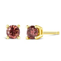 Classic 14k Gold Round .33ct Pink Diamond Earrings