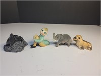 4x Vintage figurines soap stone sea lions, elf,