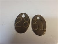2x Vintage Brass cow ear tags
