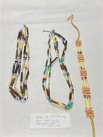 MI'KMAQ QUILL AND DEER SKIN AND BEAD NECKLACES