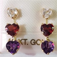 $360 10K  Amethyst Garnet White Topaz Earrings