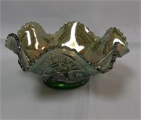 Imperial Green Carnival Glass Twins 6.5" Bowl