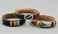 Trio of African Beaded Leather Bracelets 3